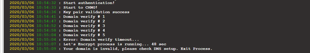 Screenshot of domain verification timing out