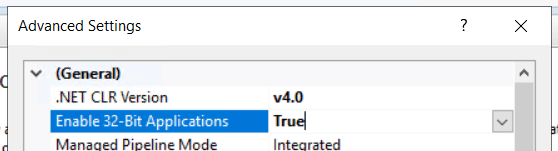Enable 32-Bit Applications showing True