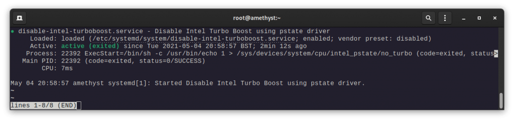 disable-intel-turboboost service status