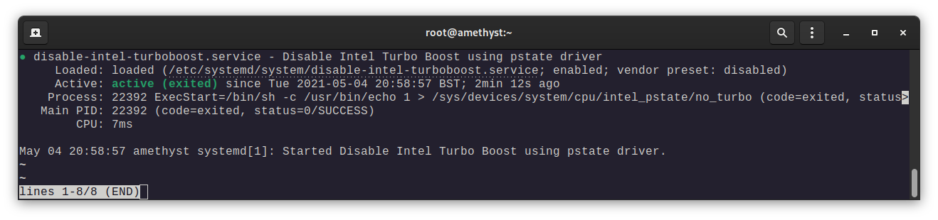 disable-intel-turboboost service status