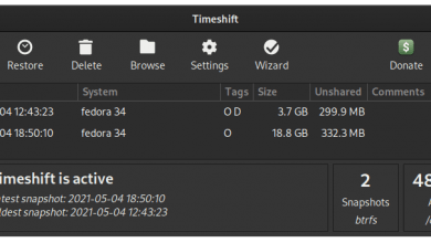 GTK Timeshift GUI on Fedora 34